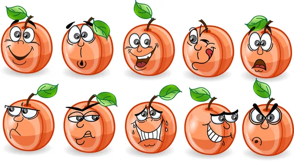 Karikatur Pfirsiche mit Emotionen — Stockvektor