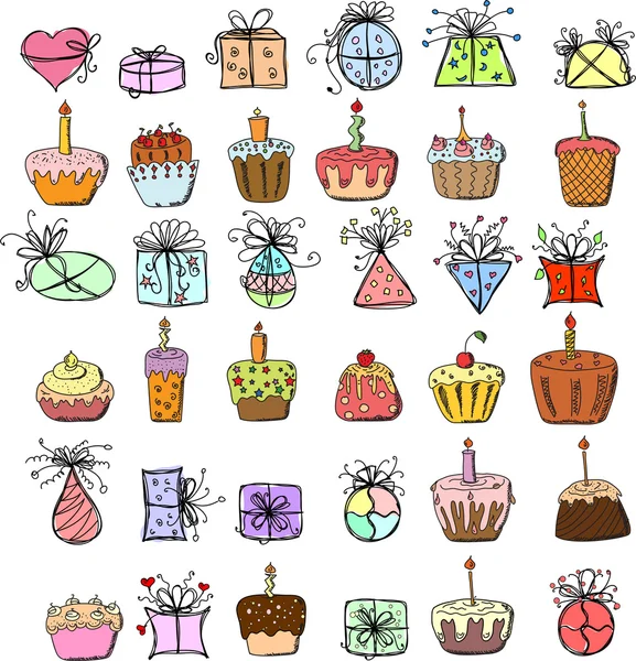 Regalos de cumpleaños y cupcakes — Archivo Imágenes Vectoriales