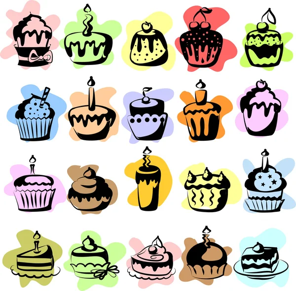 Conjunto de cupcakes vetoriais — Vetor de Stock