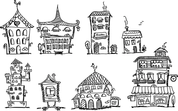 Dibujos animados a mano casas de dibujo — Vector de stock