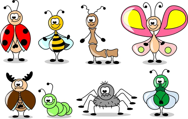 Conjunto de desenhos animados de diferentes insetos — Vetor de Stock