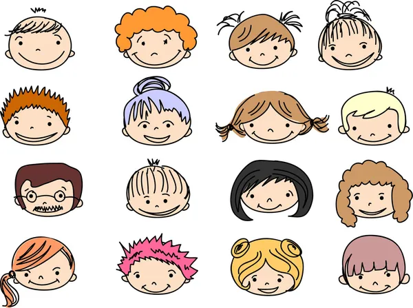 Caras de dibujos animados de niños — Vector de stock