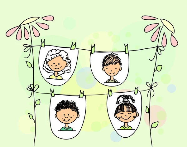 Bonito crianças desenhos animados felizes, fundo —  Vetores de Stock