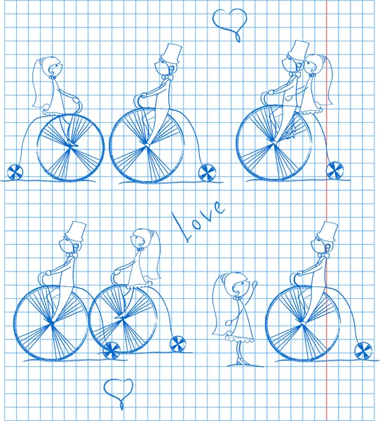 Amor chico y chica paseo en bicicleta — Vector de stock