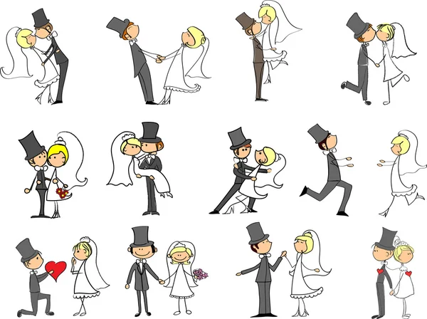 Photos de mariage, mariée et marié amoureux — Image vectorielle