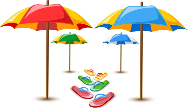 Beach umbrellas and flip flops — Stock Vector