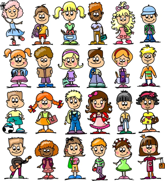 Lindo feliz dibujos animados niños — Vector de stock