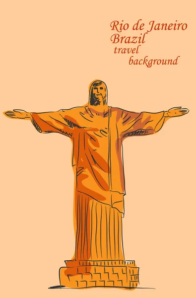 Эскиз статуи Иисуса в Бразилии на заднем плане — стоковый вектор