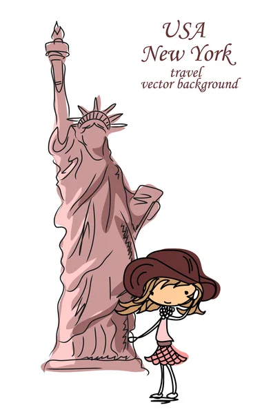 Mode Cartoon Girl parcourt le monde, fond vectoriel — Image vectorielle
