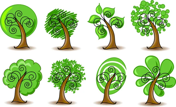 Set abstracts vector bomen — Stockvector