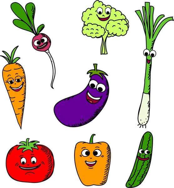 Set divertido dibujos animados verduras — Vector de stock