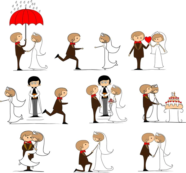 Bröllopsbilder, bruden och brudgummen i kärlek, vektorn — Stock vektor