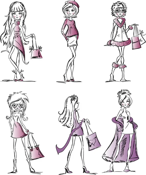 Desenhos animados meninas da moda —  Vetores de Stock