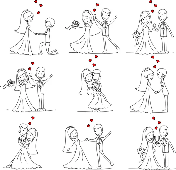 Casamento dos desenhos animados noiva e noivo Gráficos De Vetores