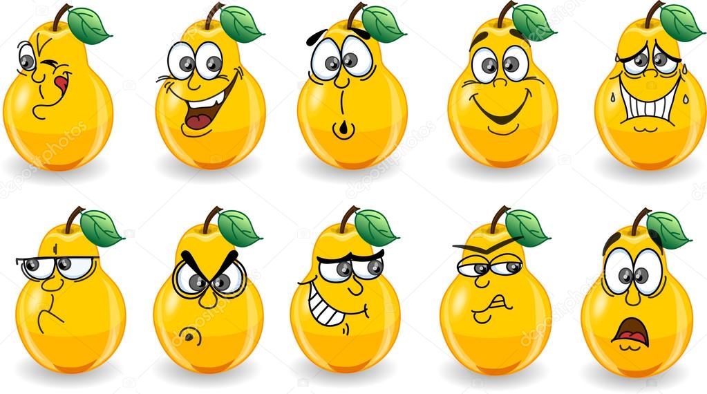 Cartoon pears with emotions