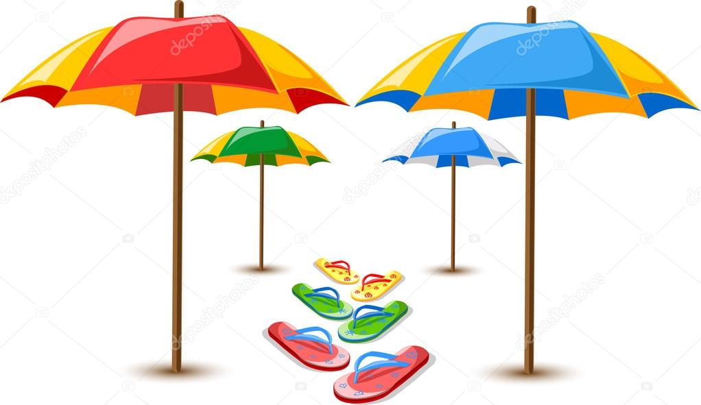 Beach umbrellas and flip flops