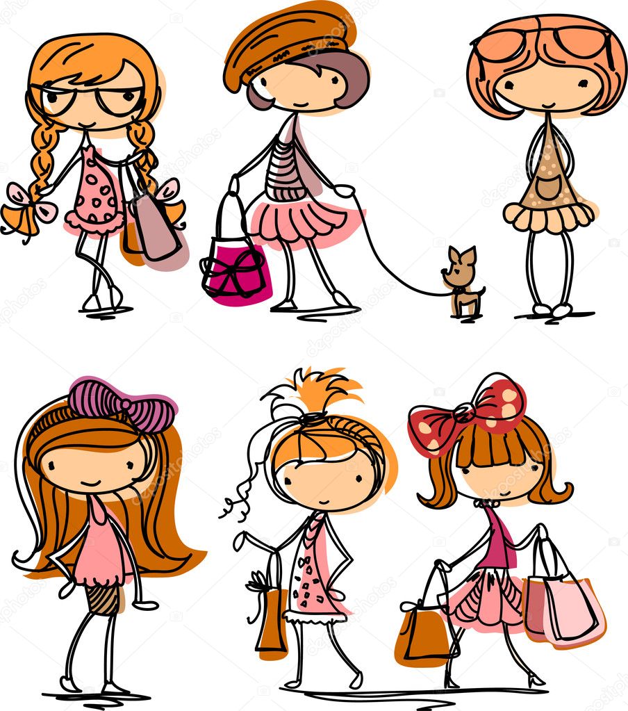 Cartoon fashionable girls