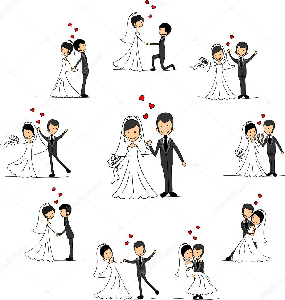 Wedding cartoon characters - the bride and groom