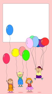 Balonlar, tebrik kartı, vektör çocuk tutun