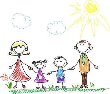 Elele ve gülümseyerek mutlu bir aile