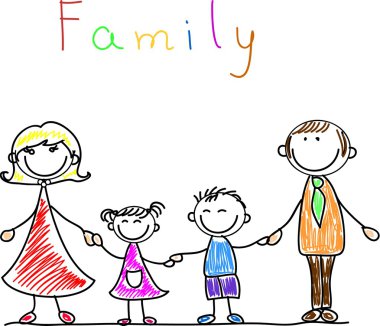 Elele ve gülümseyerek mutlu bir aile