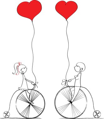 aşk erkek ve kız, bir vektör Bisiklet