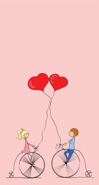 aşk erkek ve kız, bir vektör Bisiklet