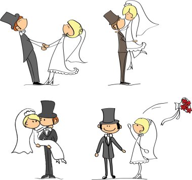Düğün resimleri, gelin ve damat aşk, vektör kümesi