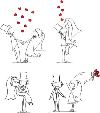 Düğün resimleri, gelin ve damat aşk, vektör kümesi
