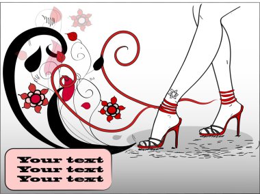 soyut çiçek arka planda şık Sandaletler içinde güzel kadın ayakları