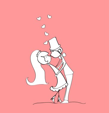 Düğün karikatür gelin ve damat