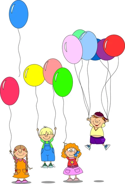 Los niños sostienen globos, tarjeta de felicitación, vector — Vector de stock