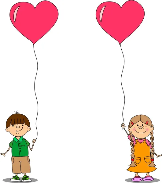 Girl and boy holding a balloon heart — Stock Vector