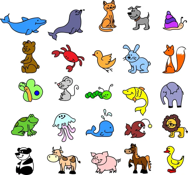 Sada ikon zvířata, ptáci, ryby — Stockový vektor