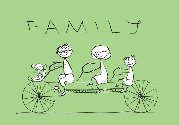 Dibujo infantil de la familia en bicicleta , — Archivo Imágenes Vectoriales