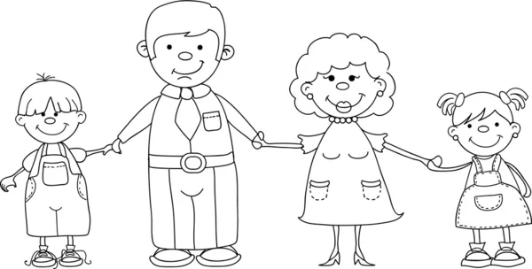 Happy family holding hands Hand drawing Isolated on white background — Stock Vector