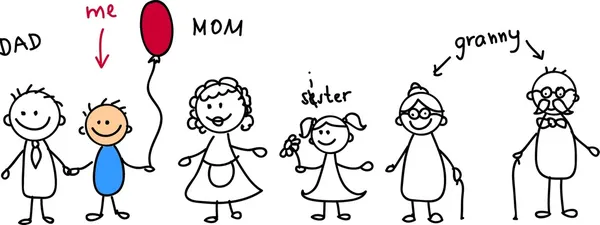 Boldog család, gyermekek rajza, a vektor — Stock Vector