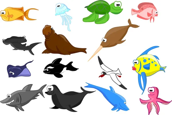 Ensemble d'animaux marins — Image vectorielle