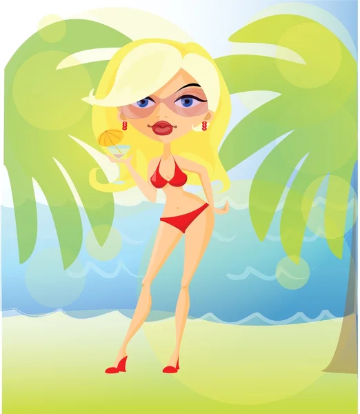 Chica sexy en la playa — Vector de stock