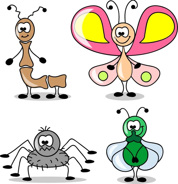 Conjunto de desenhos animados de diferentes insetos — Vetor de Stock
