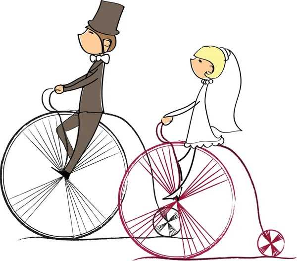 Svatební jízda kola obrazu, nevěsta a ženich, vektorové — Stockový vektor