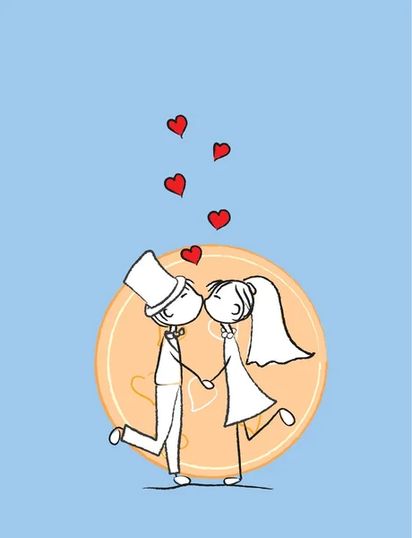 Wedding picture, bride and groom in love, vector — Stock Vector