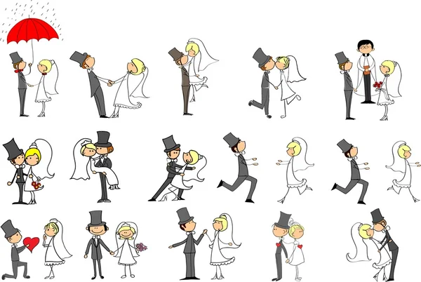 Conjunto de fotos de boda, novia y novio en el amor, el vector — Archivo Imágenes Vectoriales