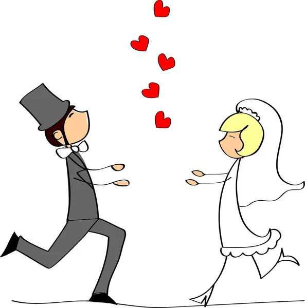 Hochzeit Cartoon Braut und Bräutigam — Stockvektor