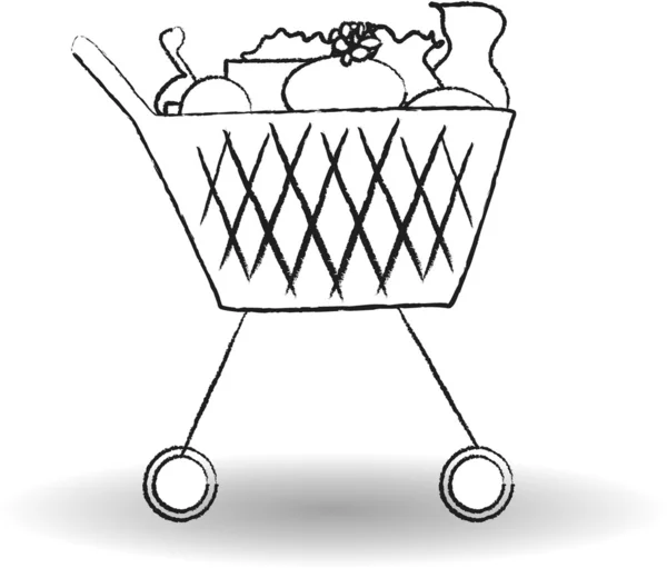Nákupní vozík kompletní produkty ze supermarketu — Stockový vektor