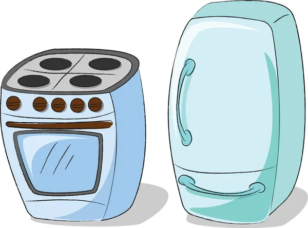 Cocina y nevera, electrodomésticos — Vector de stock