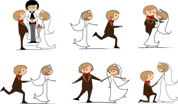 Set of wedding pictures, bride and groom in love, the vector — Stock Vector