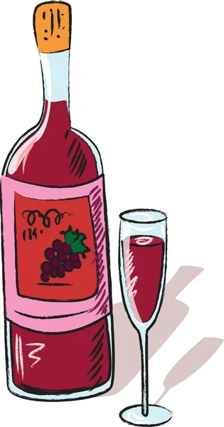 Vektorflaske vin og et glas – Stock-vektor