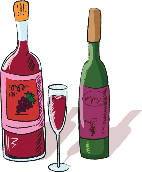 Vector collection of wine bottles and a glass — Stock Vector