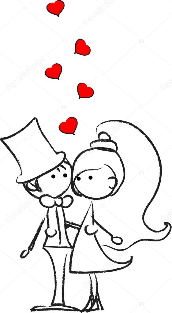 Wedding picture, bride and groom in love, vector